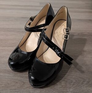 Jessica Simpson Black Patent Double-Strap Mary Jane Heels